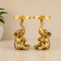 KridayKraft Baby Elephant Figurine T-Light Candle Holder, Gold Antique Finish (15 cm, 300 gm) – Vastu Good Luck Elephant Showpiece for Home Decor, Diwali Gifting, Living Room & Table Accents.