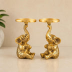 KridayKraft Baby Elephant Figurine T-Light Candle Holder, Gold Antique Finish (15 cm, 300 gm) – Vastu Good Luck Elephant Showpiece for Home Decor, Diwali Gifting, Living Room & Table Accents.