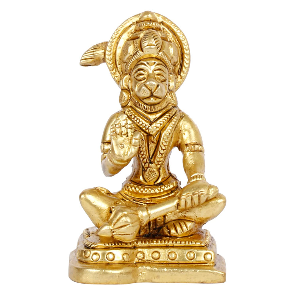 ARTVARKO Brass Bhagwan Hanuman Sitting Bajrangbali Murti Statue for Blessings at Home and Office 3 Inch.