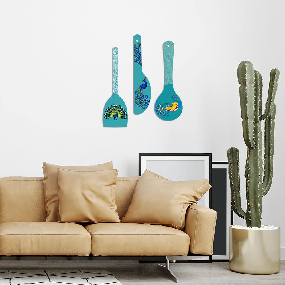 Artvibes Beautiful Artistic Peacock In Different Poses Wooden Art Decoration Item for Living Room | Printed Wall Decoration | Graphic Artwork | Wall Illustrations | Gift Items (WH_5022N), Set of 3