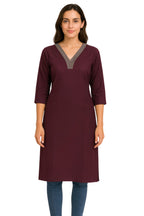 MAMTA JR Fashion Women’s Plain Pashmina Fabric Kurti | Cozy Winter Kurta | Soft & Comfortable Straight Kurti (in, Alpha, L, Regular, Wine)