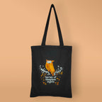DANIOO DON'T WORRY WE CARRY Canvas Tote Bag For Women, Multipurpose Handbags For Women With Zipper And Pocket For Travel, Shopping And College Tote Bag (Black Owl), White & Black