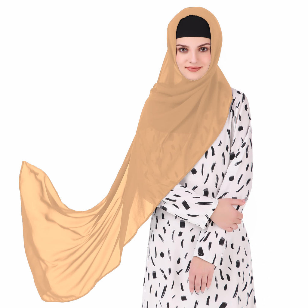 MyBatua Long Hijab in Breathable Soft Georgette large Head Wrap, Wholesale Price, 1pc Scarf HJ-020 (50x180 cm, Peach)