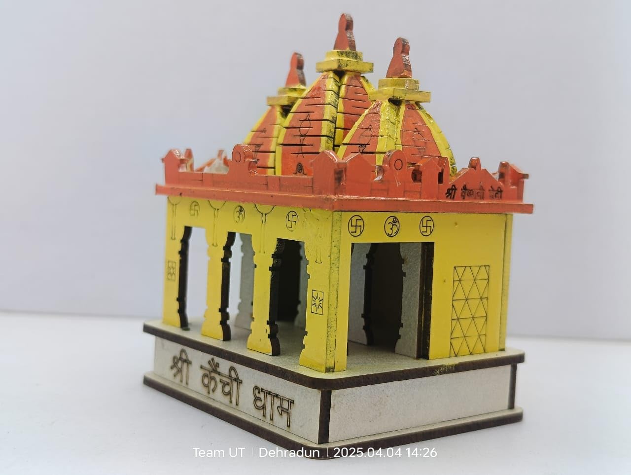 Neem Karoli Baba Kainchi Dham Wooden Temple Miniature Model, Handcrafted Wooden Religious Replica with Traditional Design