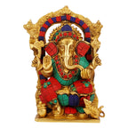 SVARUP Brass Sitting Ganesha Idol in Multicolor Height 5.5 Inch Weight 2.2 Kg