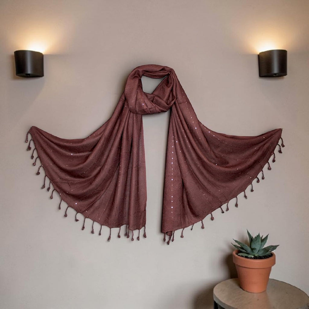 STOLE STUDIO Elegant Luxurious Sequence Viscose Stole Scarf (Brown)
