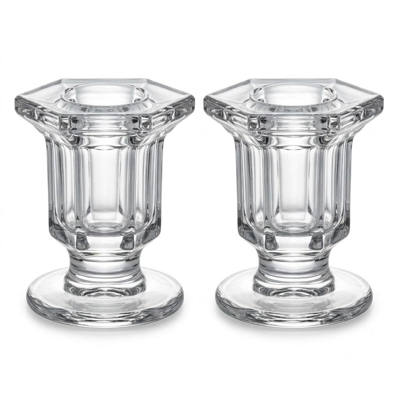 MAHANTIK Crystal Glass Taper Candle Holder 6 CM Set of 2, Clear Glass Candlestick Holders for Dining Table, Wedding Centerpiece, Home Decor, Modern Decorative Candle Stand for Taper Candles