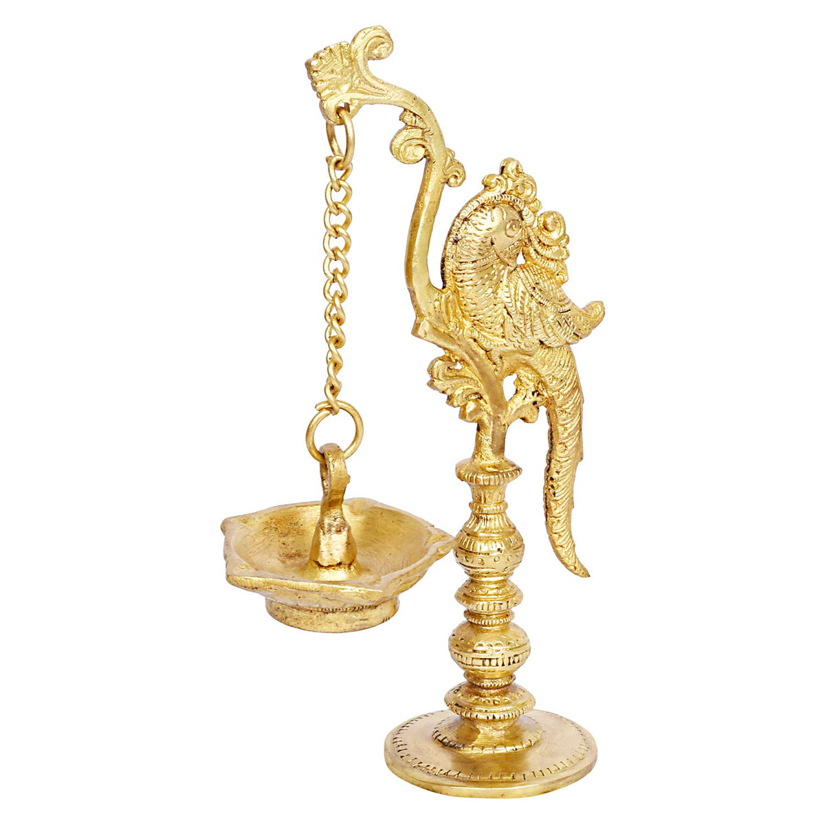 Artvarko Brass Parrot Design Hanging Diya Oil Wick Lamp Deepak for Diwali Pooja/Puja, Home Decoration and Gifts Showpiece 8.5 Inch