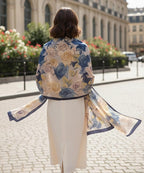 Alexvyan Satin Silk Summer Scarves 180 x 84 cm, Blue Rose Theme with Stitched Border, Lightweight Fashion Scarf for Women Sun Protection Stole