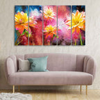 VIBECRAFTS Yellow Flower Canvas Wall Painting of Five Pieces For Home|Office|Living Room|Gift (PTVC5Pcs4_8664)