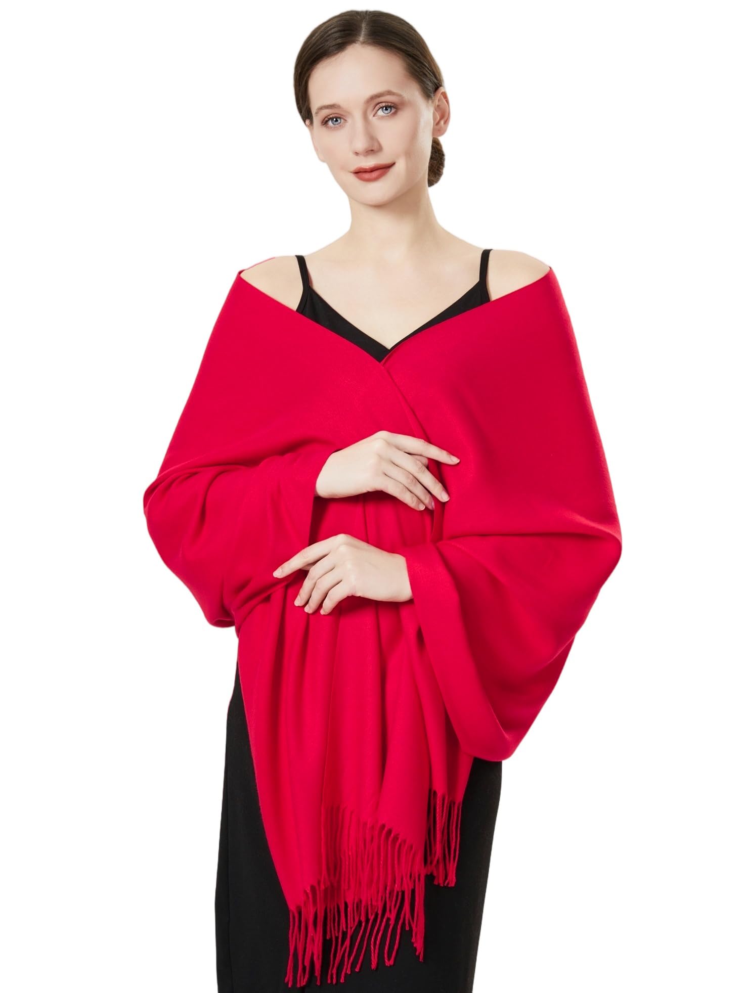 QBSM Scarf Women's Warm Autumn Cashmere Scarves for Men and Women Winter Scarf 20+ Colours Plain & Pashmina Esprit, China Red, One Size