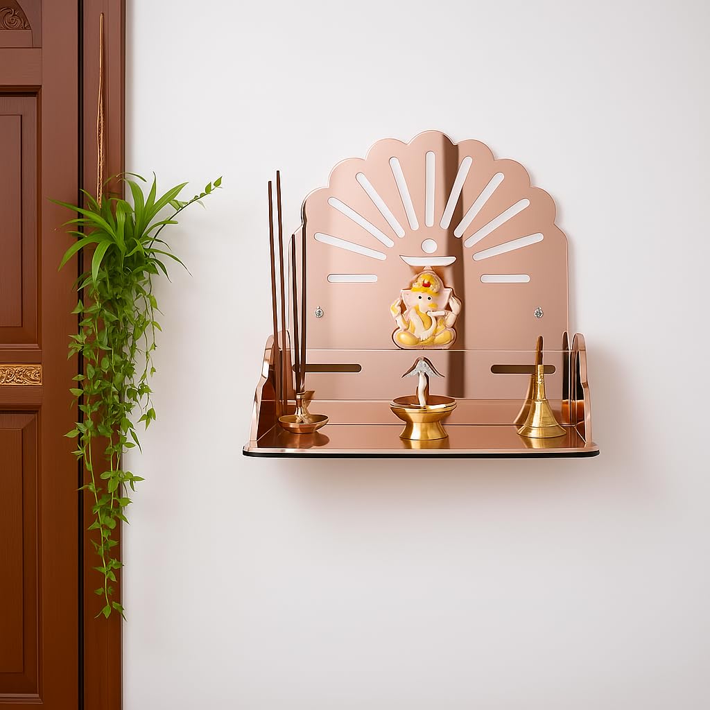 Fliptic Acrylic Wooden Temple with Om Symbol DIY|Wall-Mounted Pooja Mandir,Shining Finish for Home,Office,Shop|Wall Mounted Medium Size Wooden Temple|Colourful|Do It Yourself (Rosegold),25 cm,25.5 cm