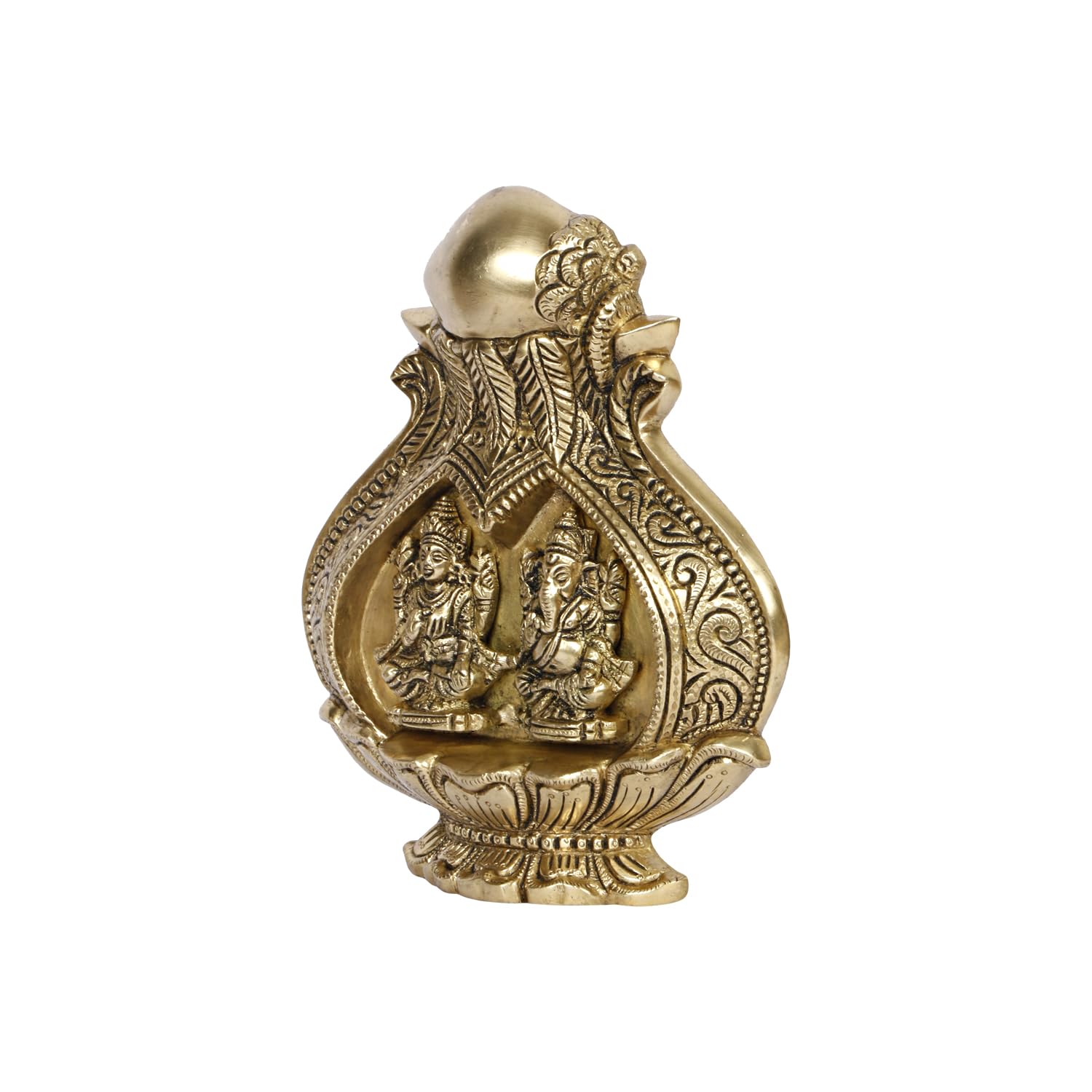 ARTVARKO Brass Laxmi Ganesh Carving Mangal Kalash Ganesha Wall Hanging Table Decor for Gift Pooja Temple and Home Decorative Items Size 9 Inch