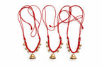 Handmade Brass Cow/Buffalo/Goat/Sheep Bell Necklace with Red String, Traditional Indian Golden Ghungroo Style Mala | Decorative & Functional Cow Accessories for Gaushalas & Festivals |Set of3