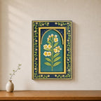 ATRANGI STUDIO Chameli Handpainted Wooden Wall Frame | Rajasthani Traditional Craft | Decorative Floral Wall Hanging Art for Living room, Bedroom, Office | 12×18 Inch, Indigo