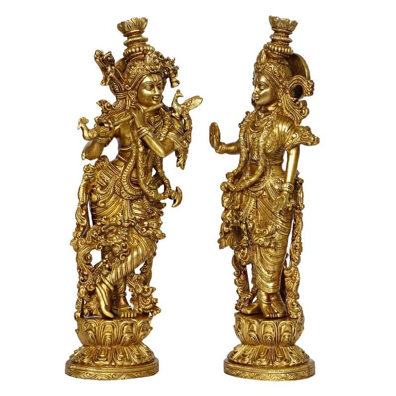 SVARUP Brass Radha Krishna Idol in Gold Color Height 14 Inch