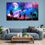 VIBECRAFTS Deer Silhouette Colorful Sky Wall Painting of Five Pieces For Home|Office|Living Room|Gift (PTVC5Pcs4_8675)