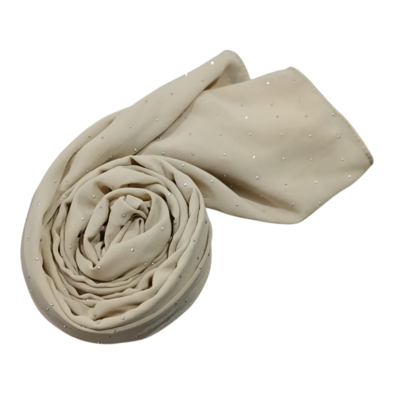 Premium Rhinestone Hijab | Korean Georgette | 70 x 30 Inch | Sparkle Scarf for Women | Soft & Lightweight Fabric (BEIGE)