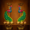 ATRANGI STUDIO Peacock Iron Tealight Holder - Set of 2 | Handcrafted Festive Decor | Designer Tealight Candle Holder | Holds 3 tealight Candles | Perfect for Pooja Shelf, Table & Gifting | 13 Inch