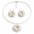 KRITAARTH White Beaded Floral Jewelry Set for Women | Handmade Flower Necklace with Matching Stud Earrings | Elegant Pearl Bead Choker Set | Party , Wedding, Bridal, Festive & Traditional Jewellery Gift