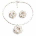 KRITAARTH White Beaded Floral Jewelry Set for Women | Handmade Flower Necklace with Matching Stud Earrings | Elegant Pearl Bead Choker Set | Party , Wedding, Bridal, Festive & Traditional Jewellery Gift