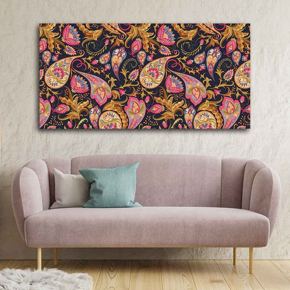 VIBECRAFTS Canvas Paintings for Living Room Drawing Room Paisley Art Pattern Canvas Wall Painting Fitted With Wooden Frame for Home | Office | Gift (PTVCH_2415)