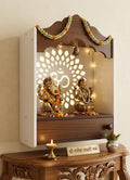 Crosscut Wooden wall Hanging mandir, Temple for Home and Office Pooja (Dual Arch Design)