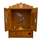 ARTIHC CRAFT Large Wooden Home Temple Mandir with Doors, Krishna Wall Art Design, Dual Storage Drawers, and Wall-Mounting Capability, Ideal Pooja Unit for Home Worship| Sculpture-Door-Krishna-SD