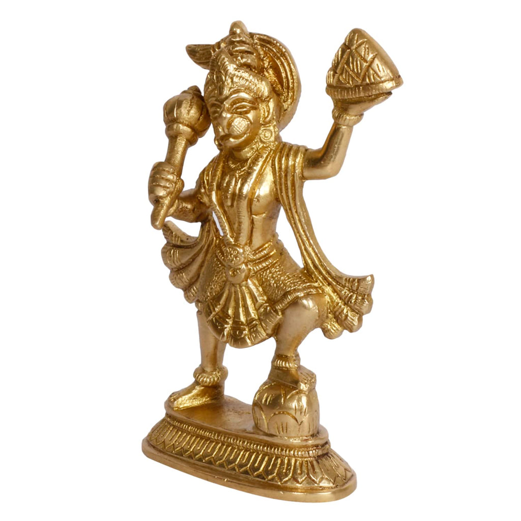 ARTVARKO Lord Hanuman Murti with Sanjeevani Parvat Bajrangbali Bhagwan Brass Statue Showpiece for Pooja Gift Living Room Decoration Home Décor 5.5 Inch