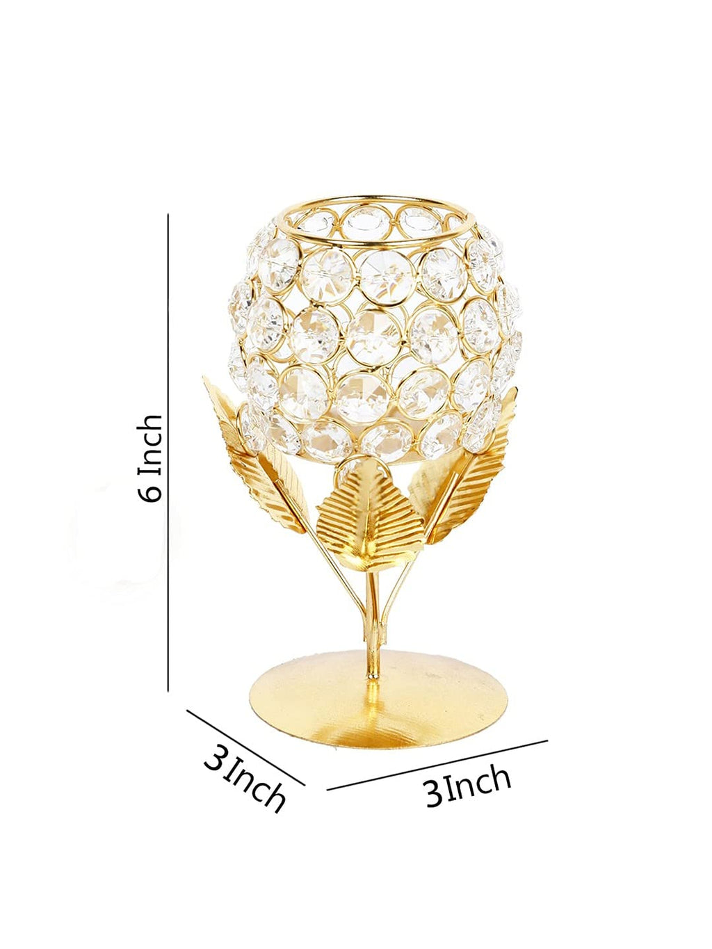 Collectible India Gold Plated Crystal Candle Holder Tea Light Stand Votive- Decorative Tealight Holders for Home Office Living Room Indoor Garden Dining Centerpiece Decoration (1 Box)