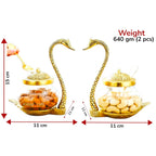KridayKraft Metal Kissing Duck Transparent Glass Bowl With Spoon Set Of 2 Pcs For Saunf Supari Tray,Dry Fruit And Candy For Home & Offce Table Decoration Animal Showpiece Serving Bowl Set..., 500 Ml
