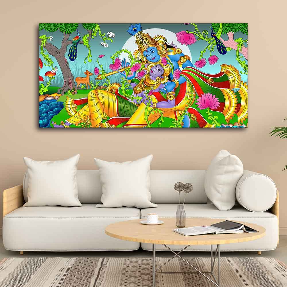 VIBECRAFTS Canvas Paintings for Living Room Drawing Room Of Radha And Krishna Canvas Wall Painting Fitted With Wooden Frame for Home | Office | Gift (PTVCH_2406)