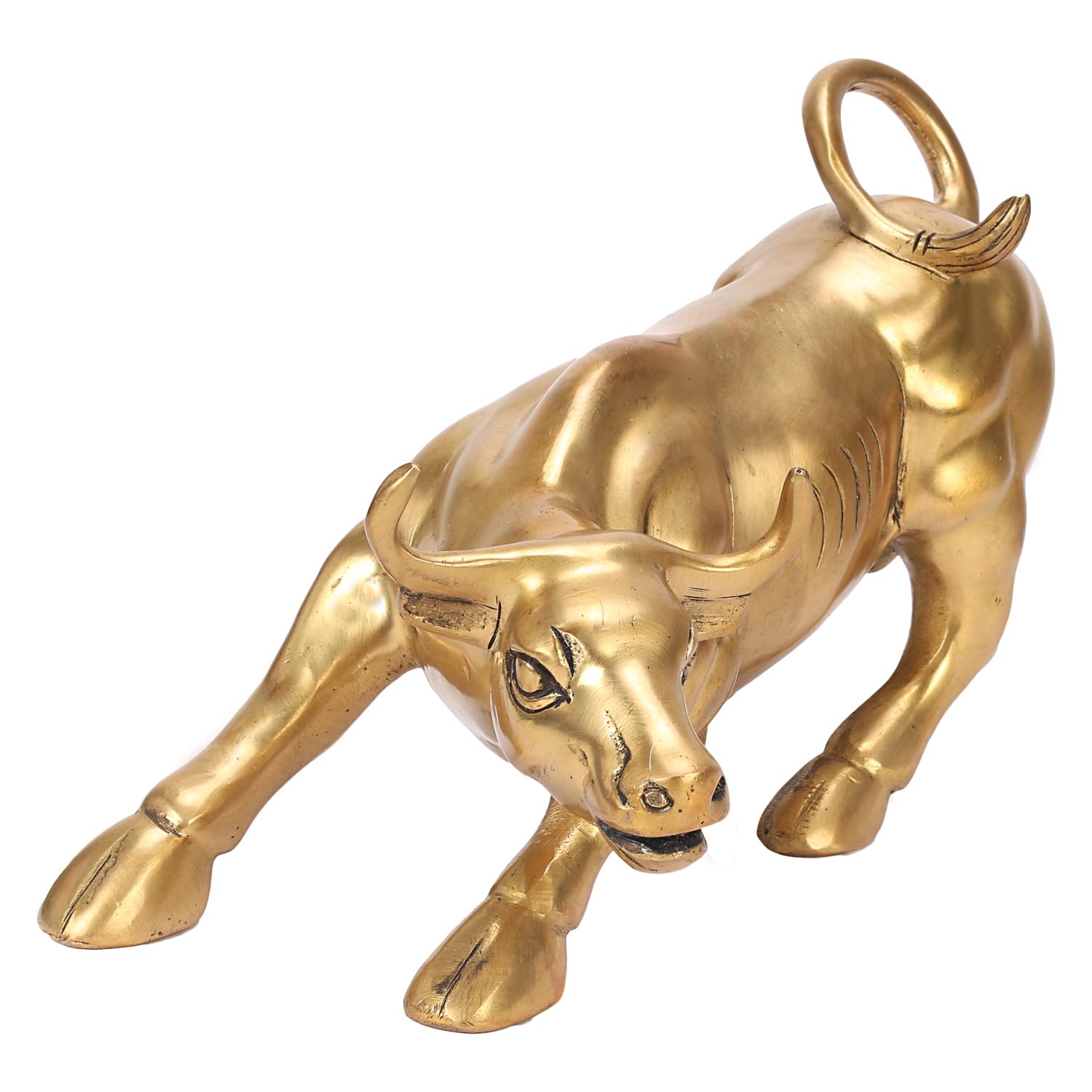 SVARUP Brass Stock Market Wall Street Charging Bull Ox Statue Sculpture Showpiece for Home Office Desk Home Decoration (11 Inch Length)