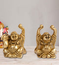 ARTVARKO Brass Feng Shui Chinese Happy Man Set (2 Pcs) Laughing Buddha Golden Statue for Money, Wealth & Good Luck, Decorative Idol Showpiece for Home Decoration Small 6 cm