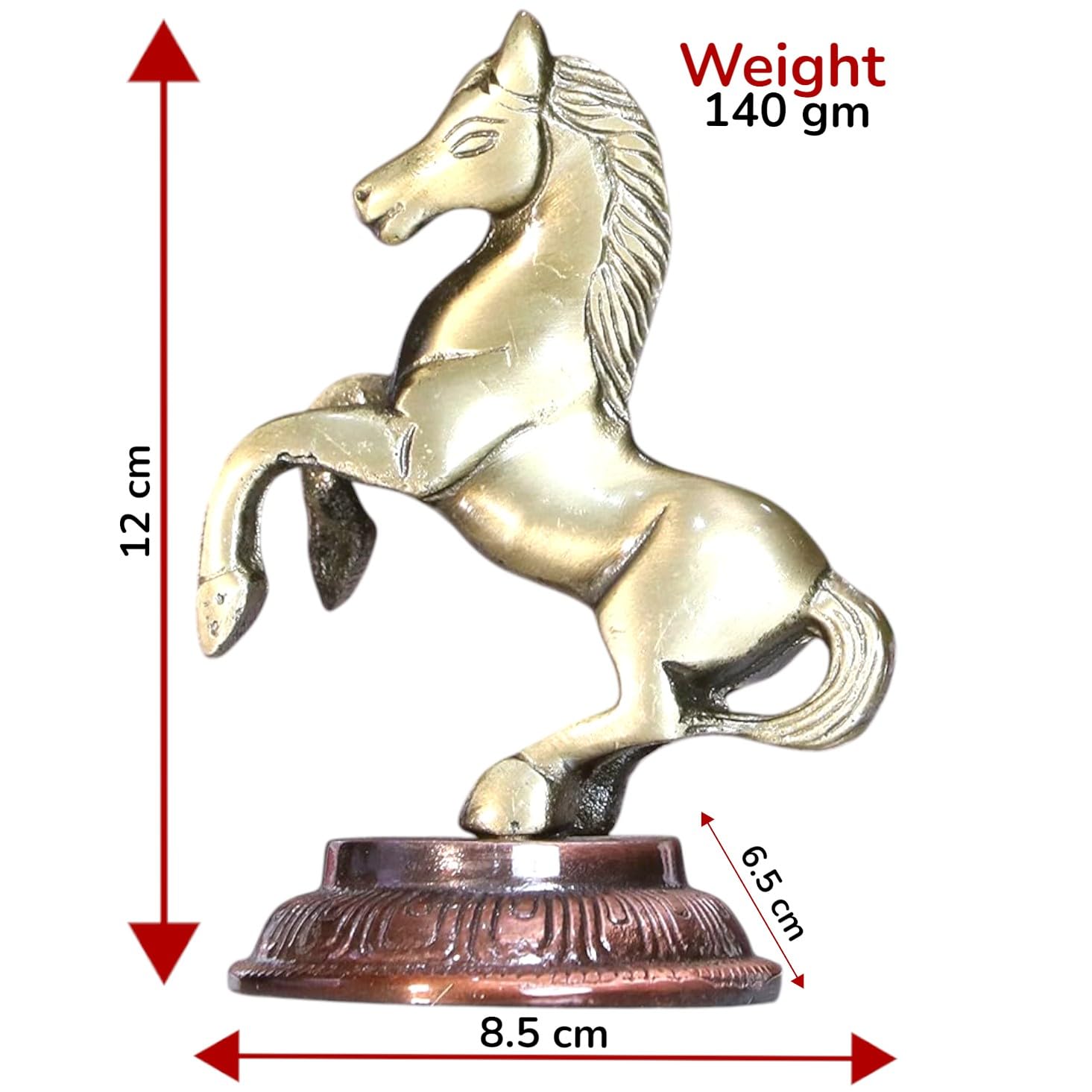 KridayKraft Jumping Horse Metal Statue for Wealth Table Top Figurine for Living Room Bedroom Home Office Animal Decorative Showpiece Feng Shui Vanstu Sculpture for Gift Purpose. (Brass)
