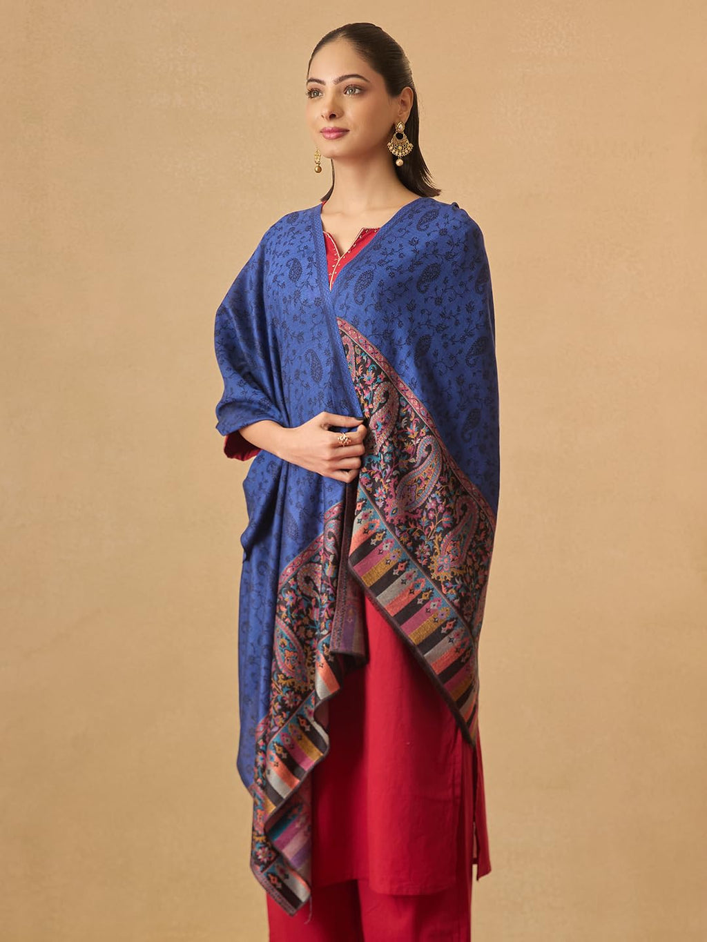 Pashmoda Women Gulpari Kaani Stole, Authentic Kashmiri Luxury Pashmina Style Shawl, Stole, (Size 28x80 Inches, Navyblue Color) MAVST06