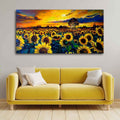 VIBECRAFTS Canvas Paintings for Living Room Drawing Room Beautiful Wall Painting of Sunflower Garden in Sunset View Fitted with Wooden Frame for Home|Office|Gift(PTVCH_2289)