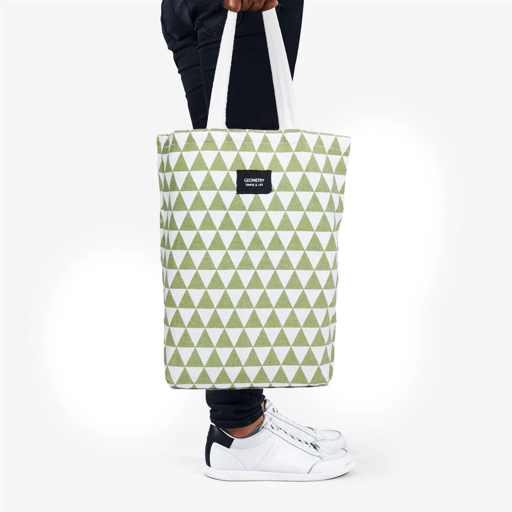 Blissowl Cotton Canvas Tote Bag with Zipper, Large Capacity Shopping Bags, Reusable Printed Bags for Grocery, Shopping, Work & Beach - White and Green (16.5 x 14.5Inch)