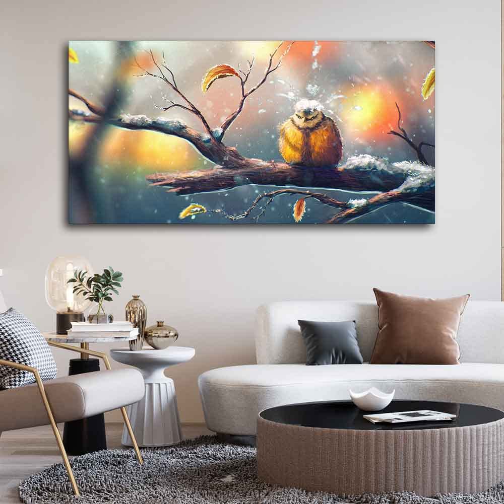 VIBECRAFTS Canvas Paintings for Living Room Drawing Room Bird In Winter Canvas Wall Painting Fitted With Wooden Frame for Home | Office | Gift (PTVCH_2420)