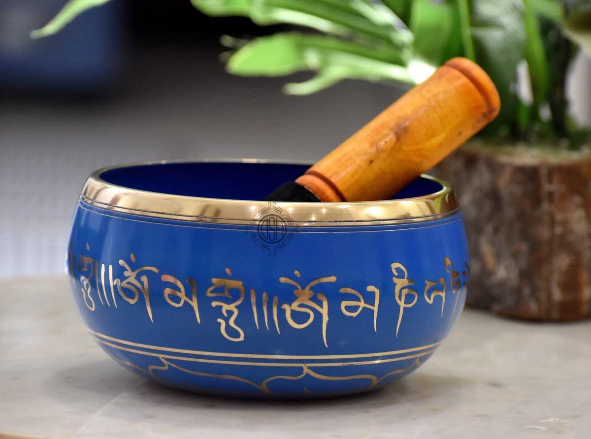 DSH Tibetan Singing Bowl Handcrafted Meditation Sound Bowl Easy To Play Vibration Therapy Praying Bowl (Blue-5.5 inch)