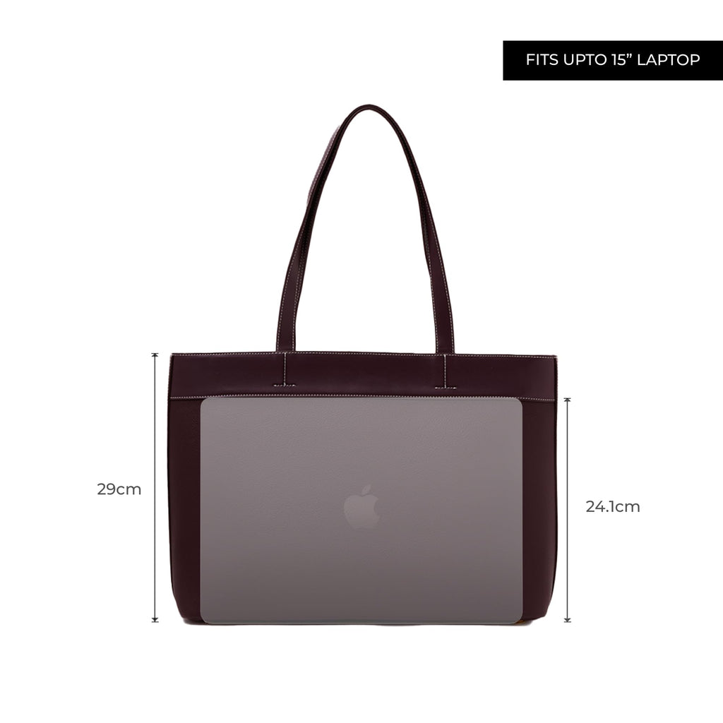 Miraggio Meadow 15 Inch Laptop Tote Bag | Office Tote Bag For Women | Big Totes For Work & Travel With Functional Pockets (Wine)