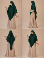 TRIPLE LAYER KHIMAR HIJAB/MULTI LAYER HIJAB/FULL SIZE KHIMAR LAYER (DARK GREEN)