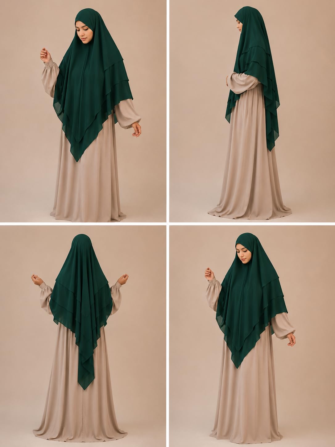TRIPLE LAYER KHIMAR HIJAB/MULTI LAYER HIJAB/FULL SIZE KHIMAR LAYER (DARK GREEN)
