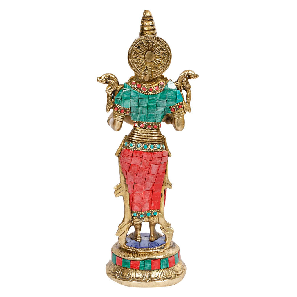 ARTVARKO Brass with Inlay Deep Lakshmi Lamp Lady Diya Lady Standing with Lamps Deep Laxmi Statue Religious Showpiece 10.5 Inch
