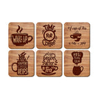 Artvibes Printed MDF Wooden Coasters for Home and Kitchen | Dining Table Decor | Square Coasters | Kitchen Decorative Items | Table Decoration | Home Decor (Set of 6 | 4x4 Inch)(Coffee Quote) TC_2015