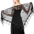 Alexvyan Floral Design Triangle Lace Stole and Wraps for Evening Dresses with Tassels for Evening Party Mesh Wedding Shawls for Summer