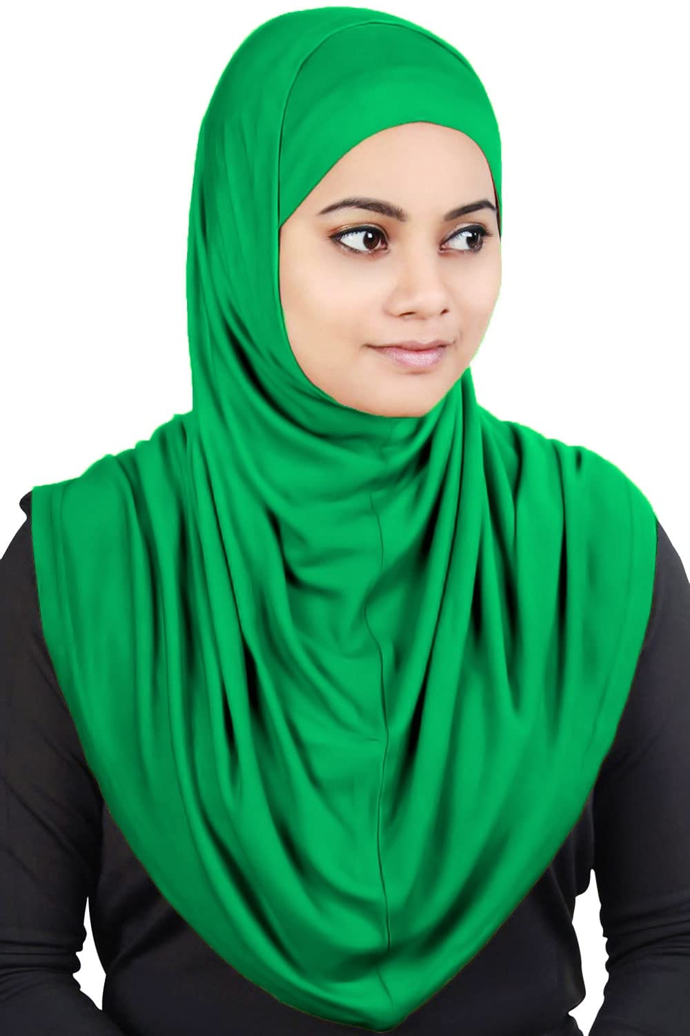 MyBatua Women's 2-Piece Al-Amira Hijab with Under Scarf/Cap/Bonnet in Soft Viscose Jersey, Ready to Wear HJ-129 (Emerald)