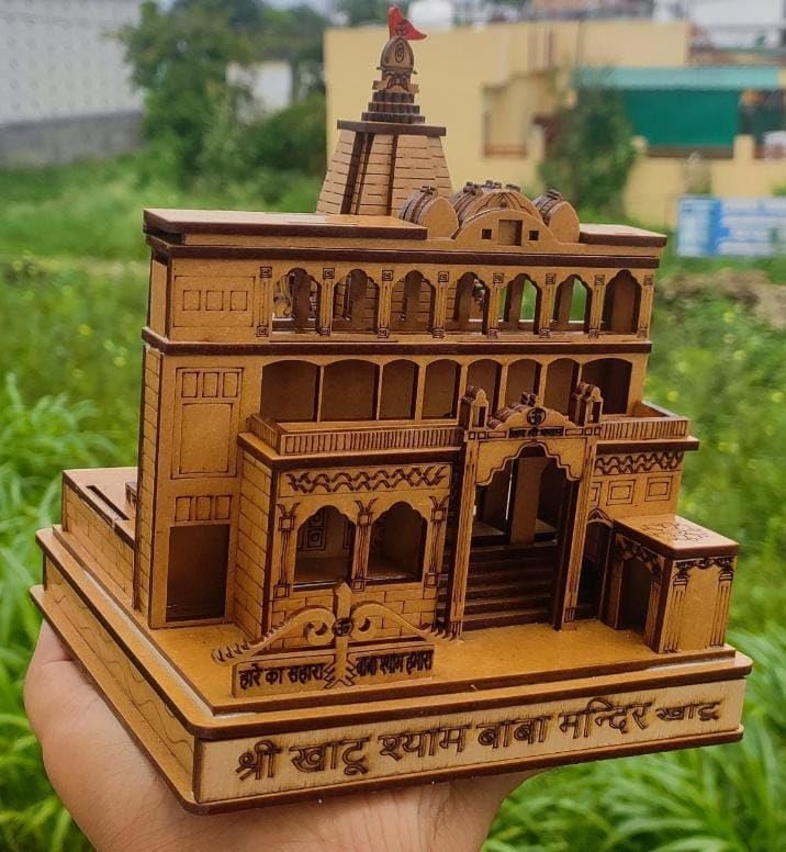 SriMaa Ventures: Khatu Shyam Mandir Large Beautiful Miniature Wooden 3D Model car Dashboard Home Temple Office Table Gift