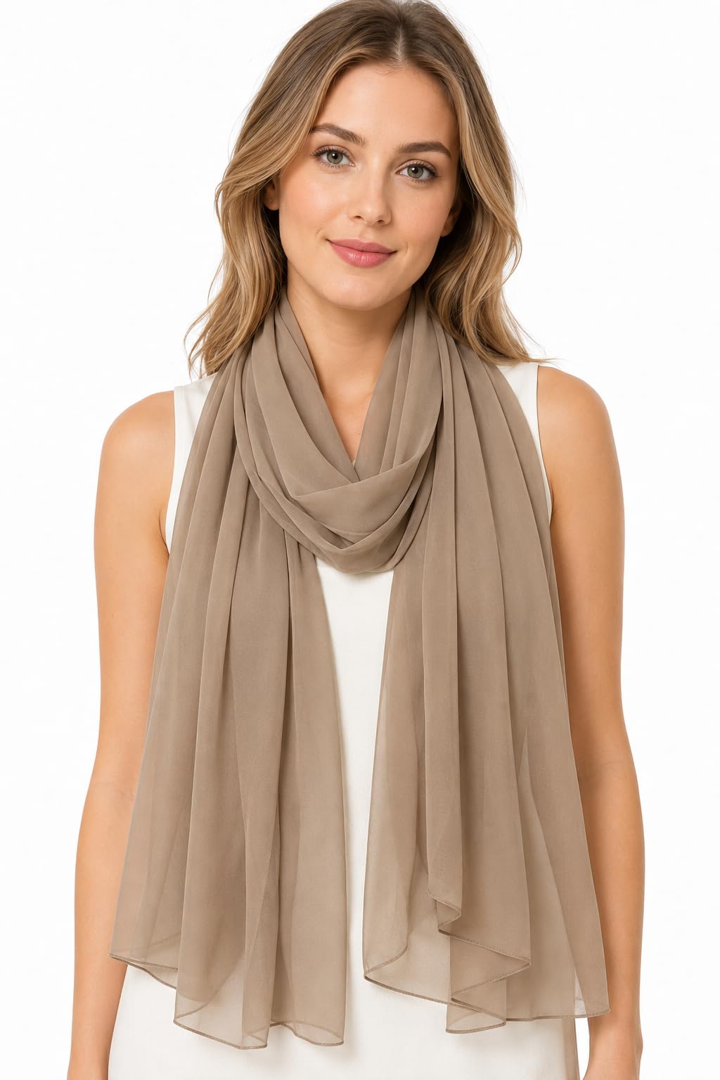 YOUR SMILE for Women Lightweight Breathable Solid Color Soft Chiffon Long Fashion Scarves Sun-proof Shawls Wrap, Brown, 27''x70''