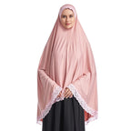 ICW Women Stretchable Jersey Jilbab Cum Prayer Khimar Hijab (Free Size) 42 Inch (Pink) For Female